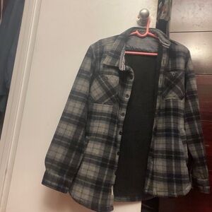 Gray Plaid Button-Up Shirt Jacket